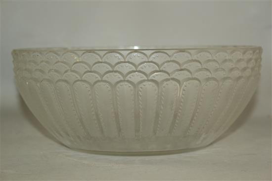 A Rene Lalique clear and frosted glass bowl, 24.5cm, rim chip